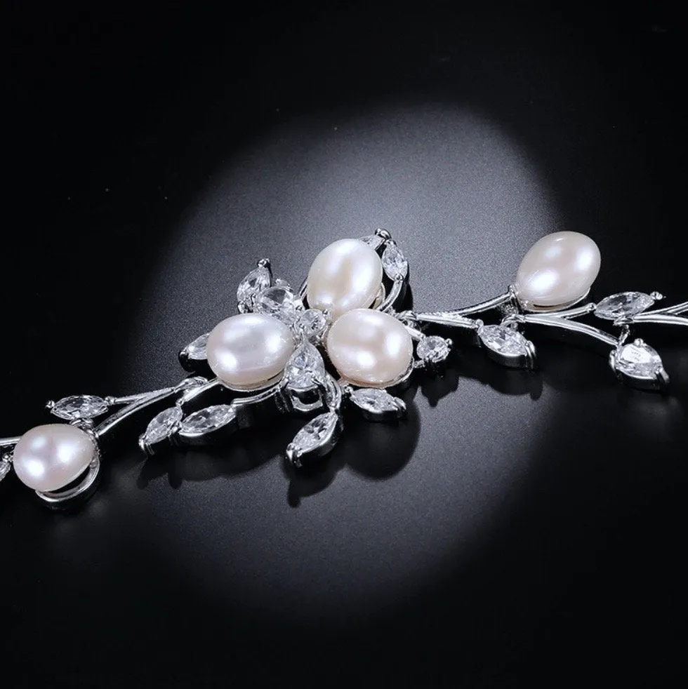 "Anna" - Freshwater Pearl and Cubic Zirconia Bridal Bracelet - Available in Silver, Rose Gold and Yellow Gold