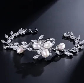 "Anna" - Freshwater Pearl and Cubic Zirconia Bridal Bracelet - Available in Silver, Rose Gold and Yellow Gold