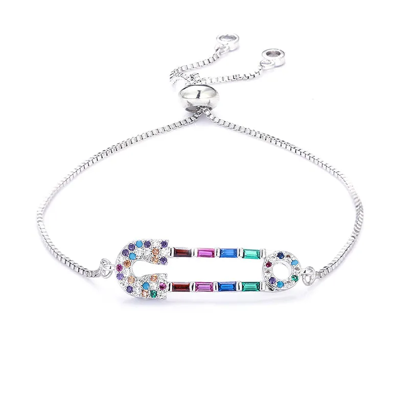 Rainbow Pin Copper Gold Plated Zircon Bracelet