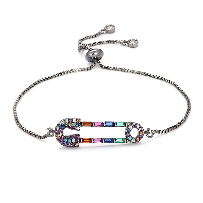 Rainbow Pin Copper Gold Plated Zircon Bracelet