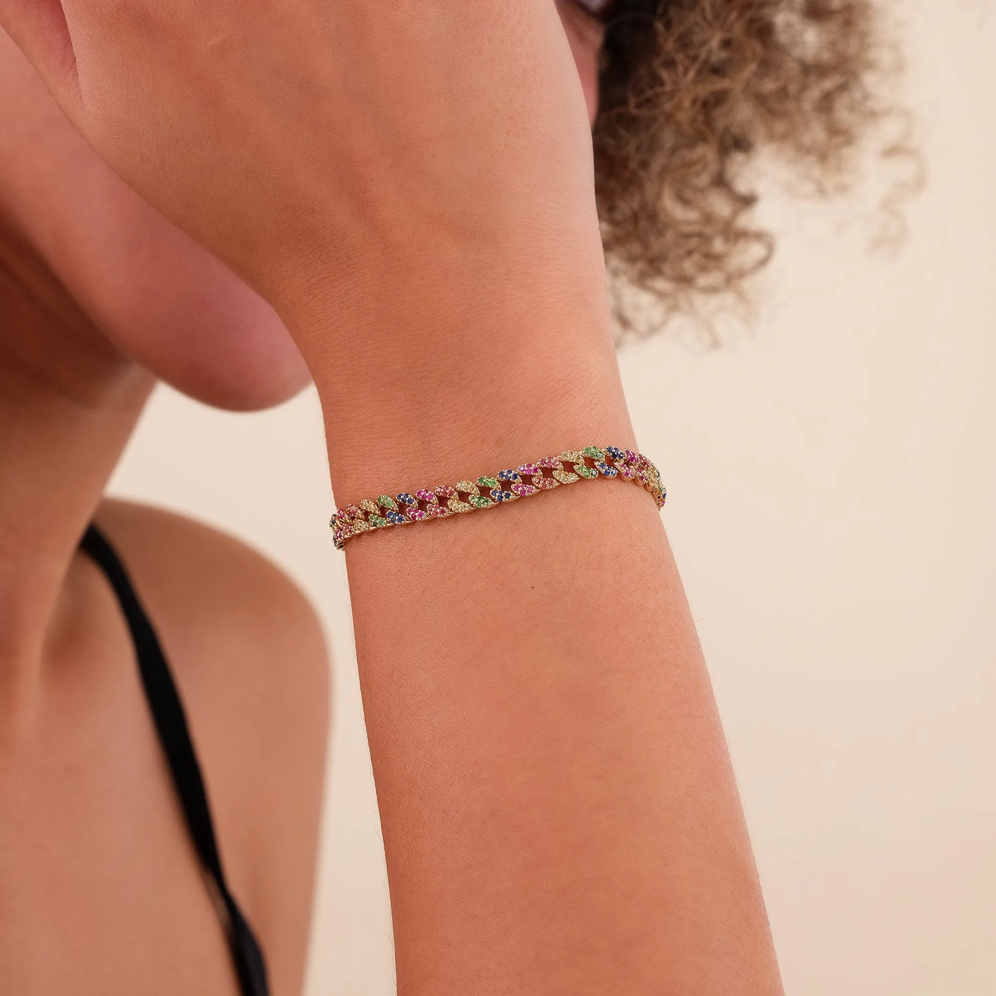 Rainbow Sapphire Cuban Chain Bracelet - 5 mm, Sonya