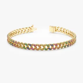 Rainbow Sapphire Cuban Chain Bracelet - 5 mm, Sonya