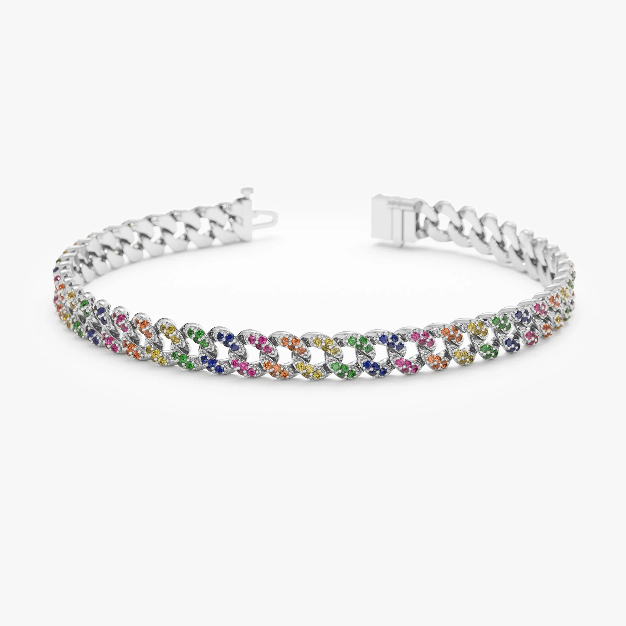 Rainbow Sapphire Cuban Chain Bracelet - 5 mm, Sonya