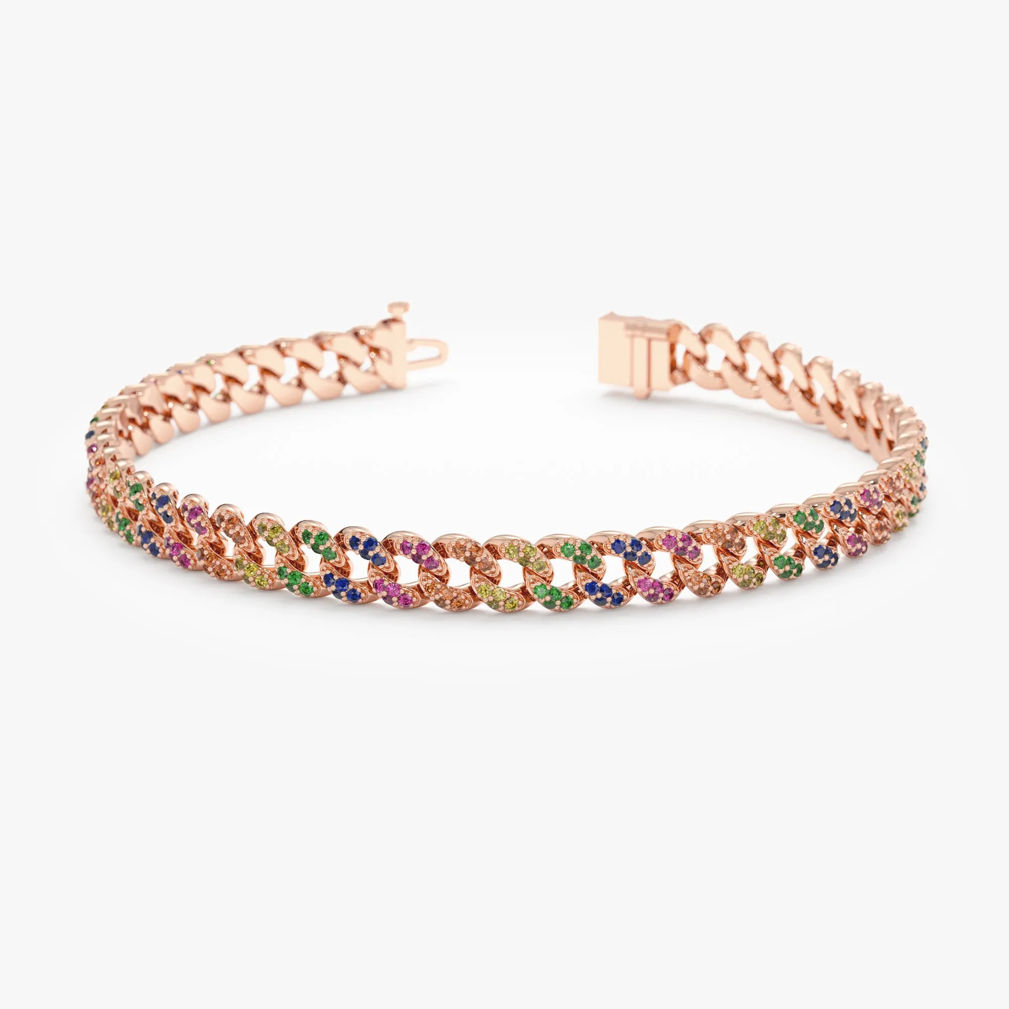 Rainbow Sapphire Cuban Chain Bracelet - 5 mm, Sonya