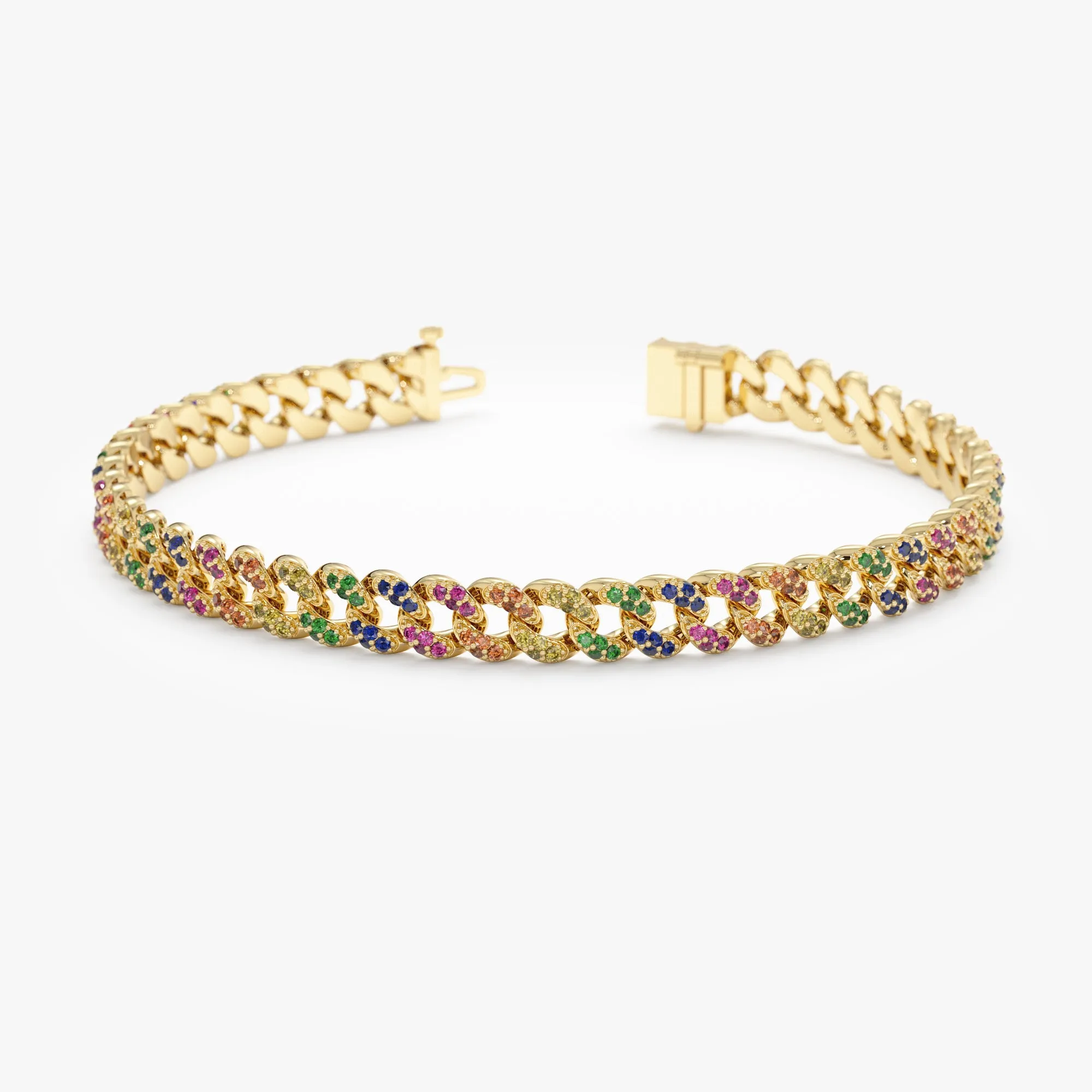 Rainbow Sapphire Cuban Chain Bracelet - 5 mm, Sonya