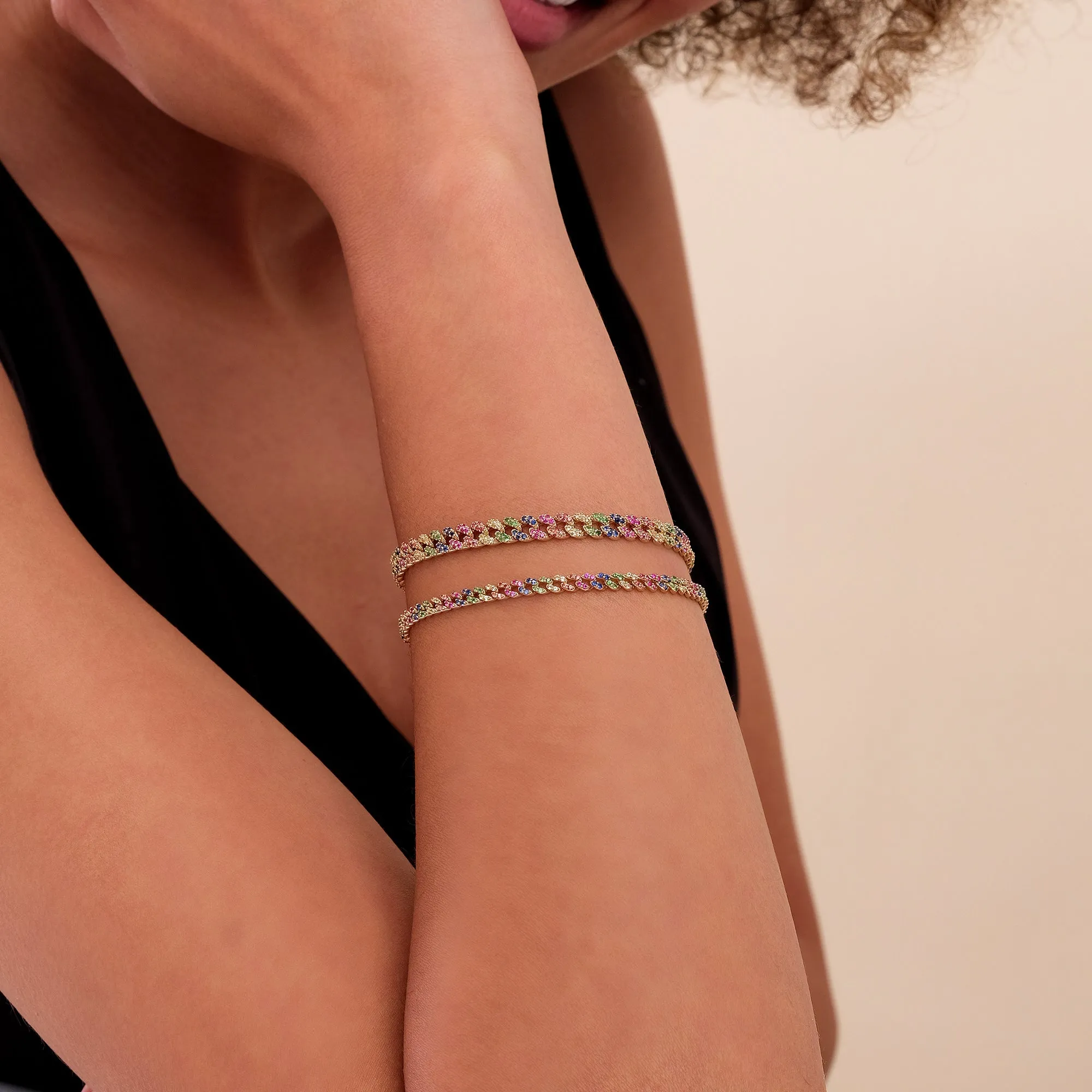 Rainbow Sapphire Cuban Chain Bracelet - 5 mm, Sonya