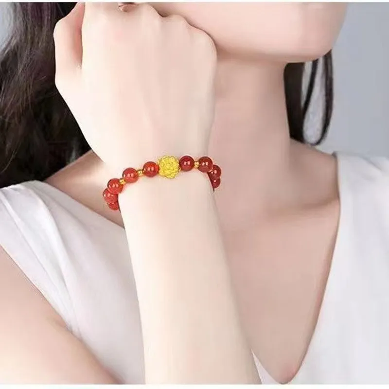 Red Agate and Sterling Silver Lotus Bracelet