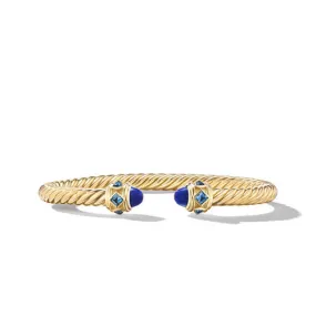 Renaissance Cablespira Bracelet in 18K Yellow Gold with Lapis and Hampton Blue Topaz, 5mm, Size Medium