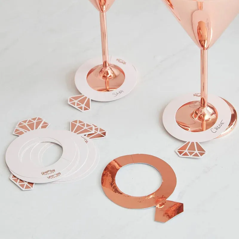 Rose Gold Ring Wine Glass Drink Tags 10 Pack