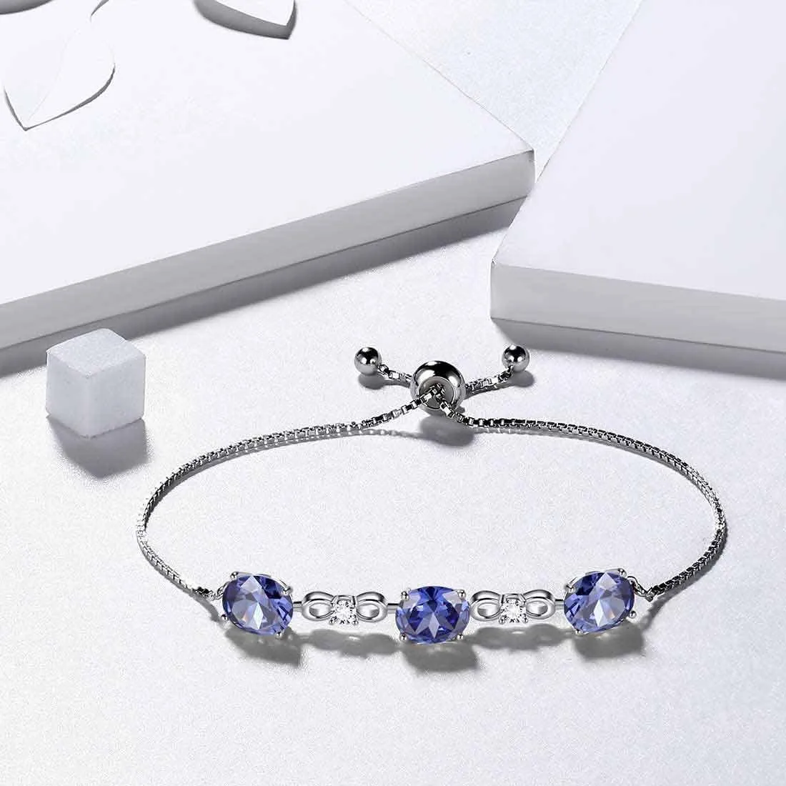 Round Birthstone December Tanzanite Bracelet Women Girls Jewelry Birthday Gift Sterling Silver