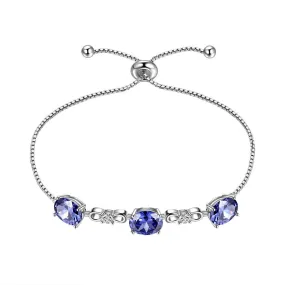 Round Birthstone December Tanzanite Bracelet Women Girls Jewelry Birthday Gift Sterling Silver