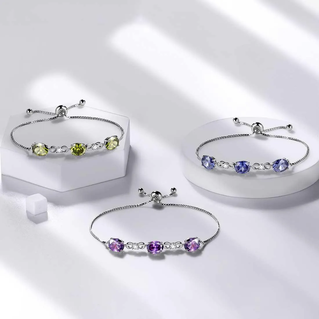 Round Birthstone December Tanzanite Bracelet Women Girls Jewelry Birthday Gift Sterling Silver