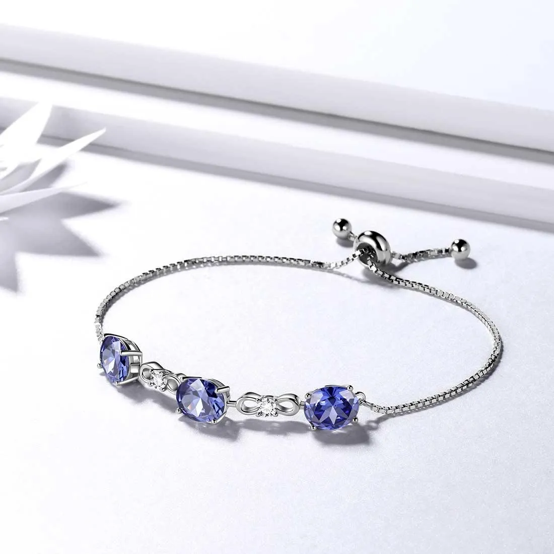 Round Birthstone December Tanzanite Bracelet Women Girls Jewelry Birthday Gift Sterling Silver