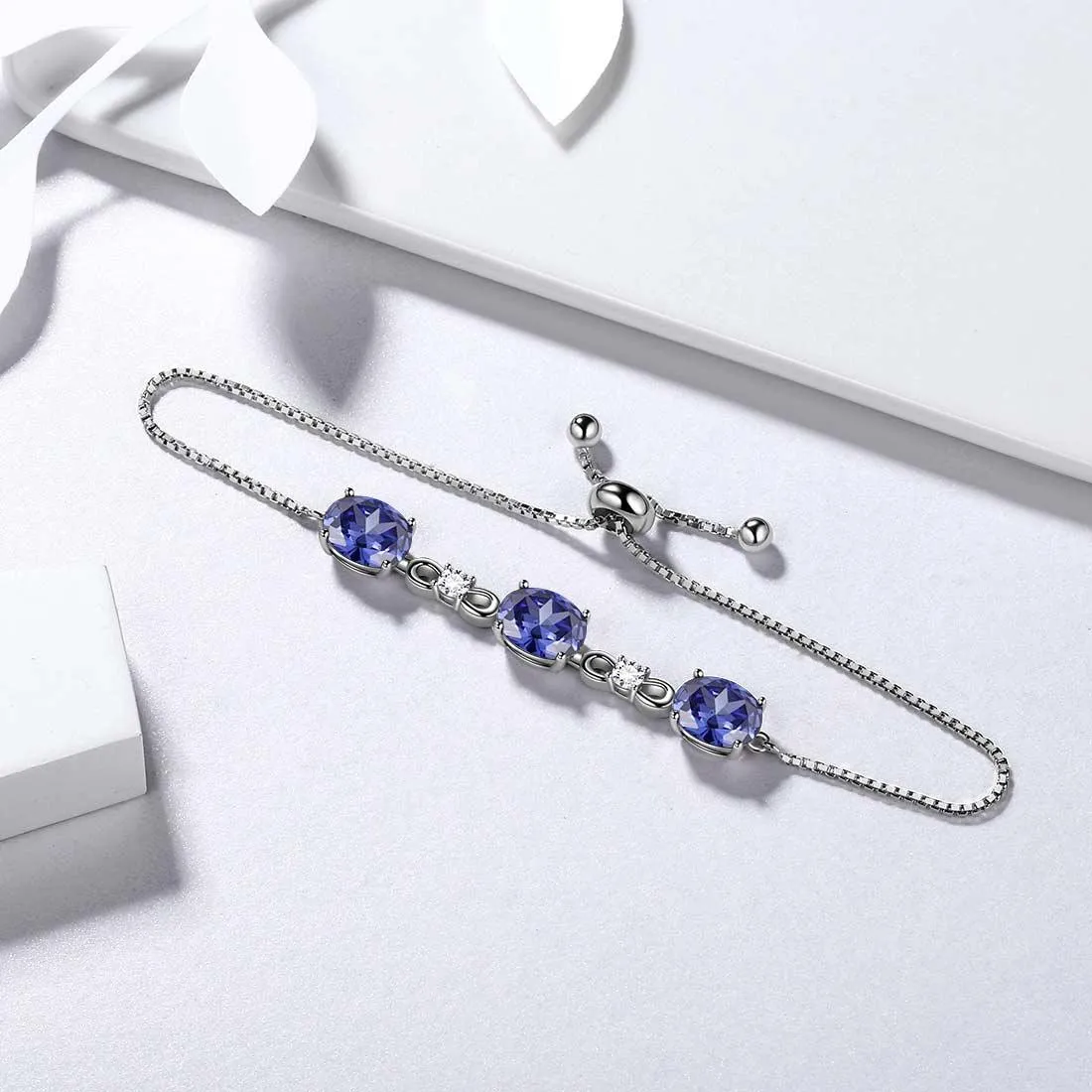 Round Birthstone December Tanzanite Bracelet Women Girls Jewelry Birthday Gift Sterling Silver
