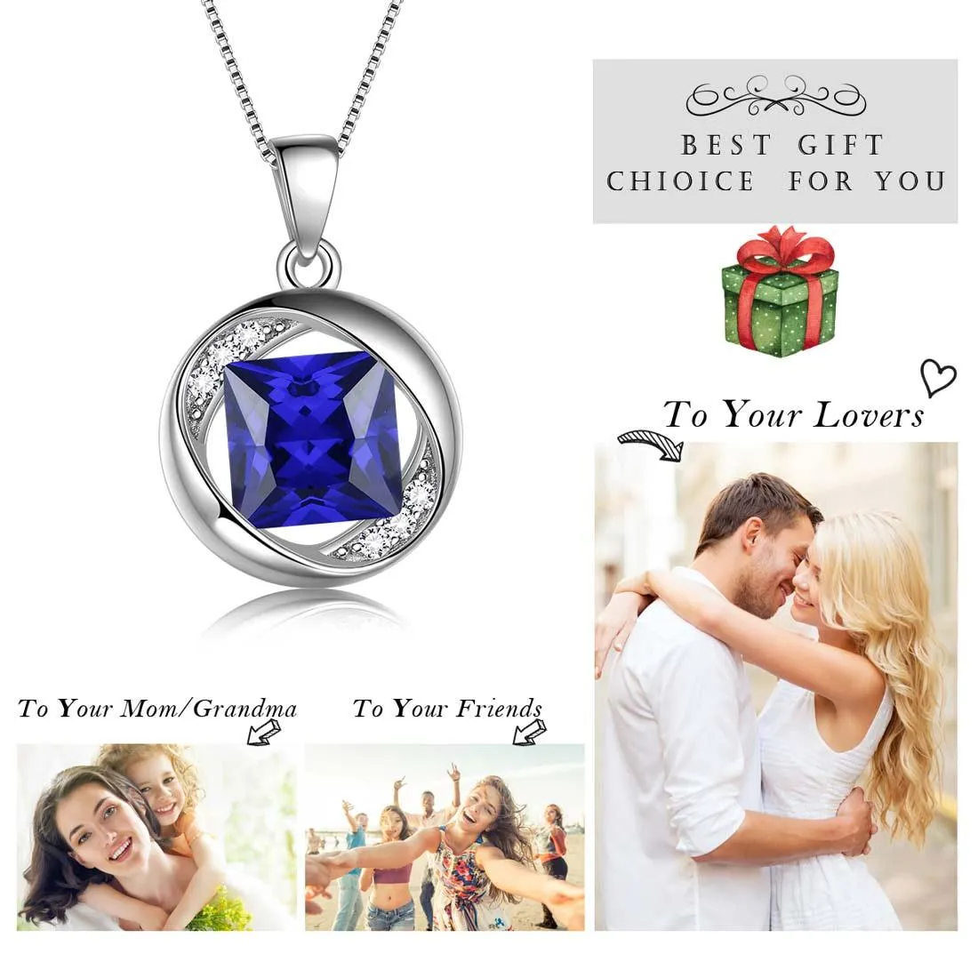 Round Birthstone September Sapphire Necklace Pendant Women Girls Jewelry Birthday Gift