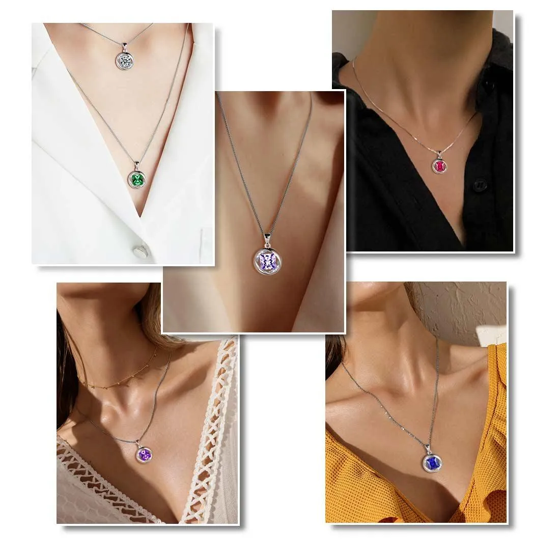 Round Birthstone September Sapphire Necklace Pendant Women Girls Jewelry Birthday Gift