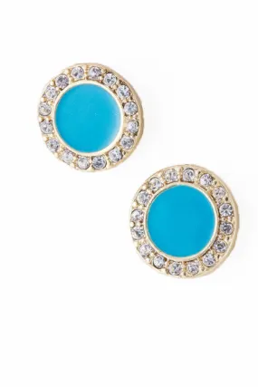 Round Turquoise Stud Earrings with Crystals
