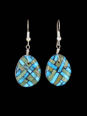 Santo Domingo Turquoise Inlay Dangle Earrings