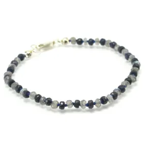 Sapphire and Labradorite Knotted Bracelet with Sterling Silver Lobster Clasp