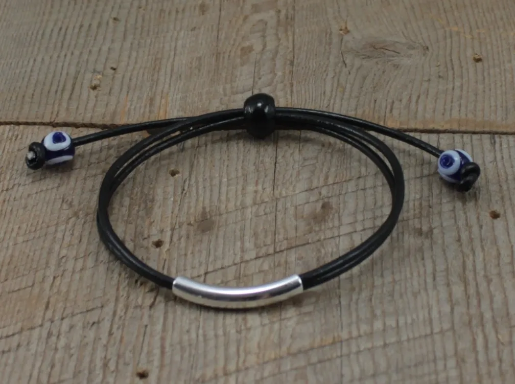 SariBlue® Unisex Wrap Leather Bracelet with Evil Eyes