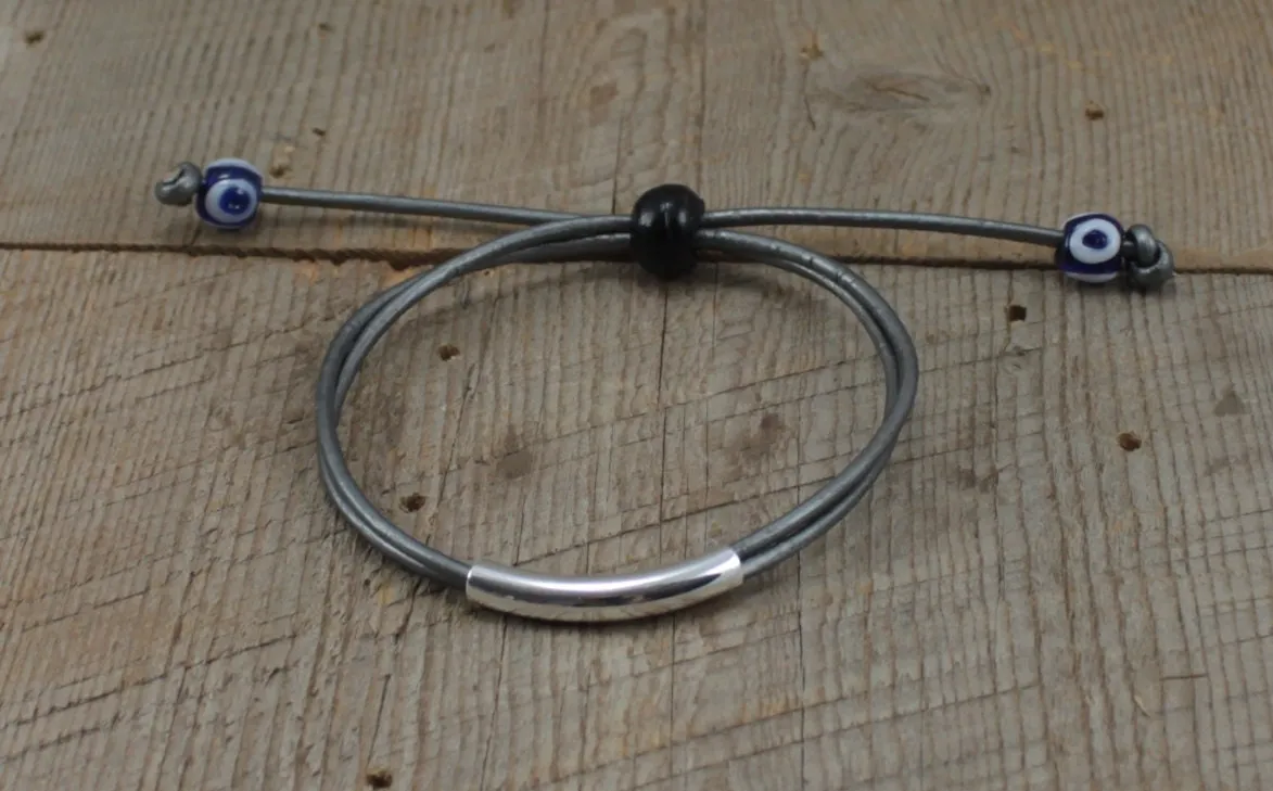 SariBlue® Unisex Wrap Leather Bracelet with Evil Eyes