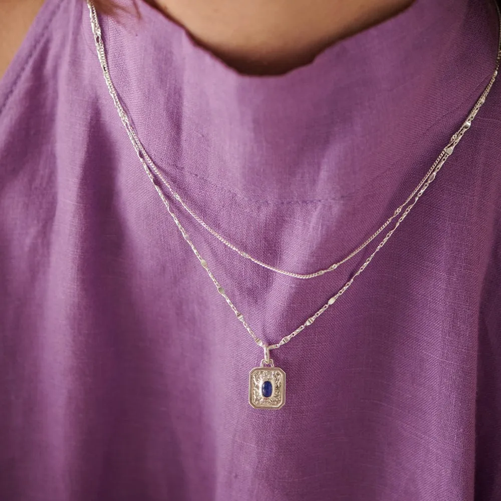 September Sapphire Birthstone Necklace Sterling Silver