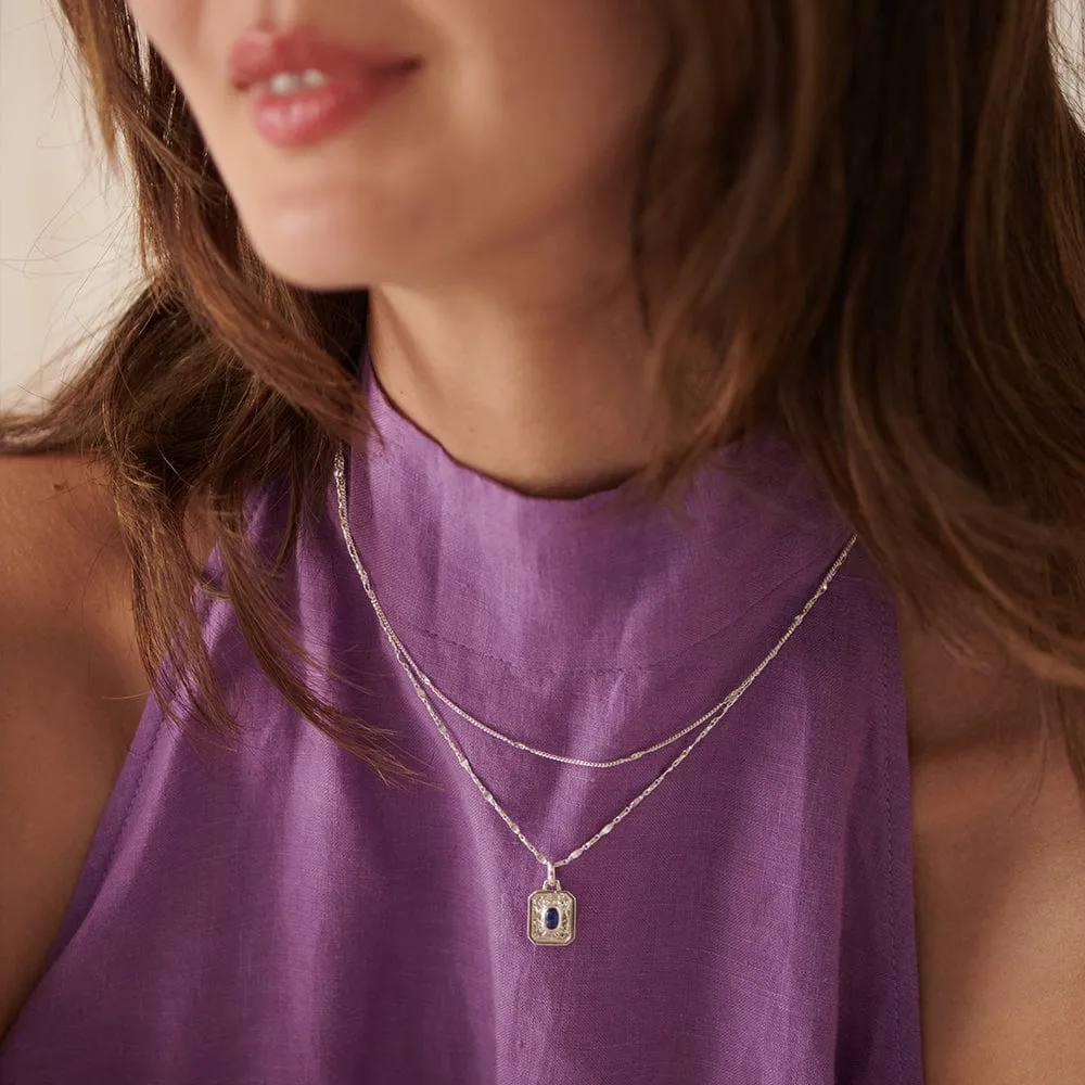 September Sapphire Birthstone Necklace Sterling Silver