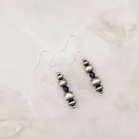 Short Navajo Pearls & Amethyst Drop Dangle Earrings Sterling Silver NPE018
