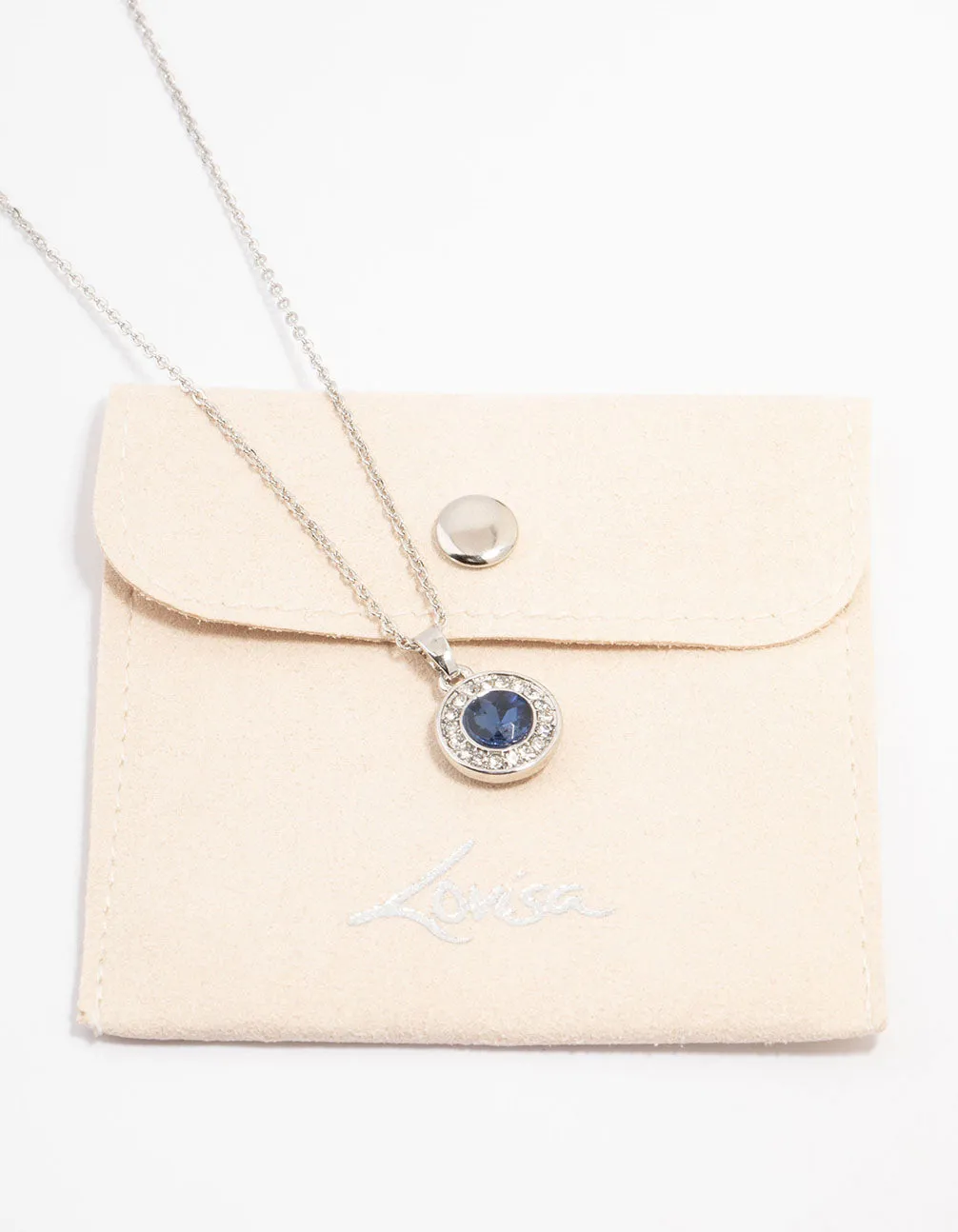 Silver Diamante Sapphire Halo Necklace