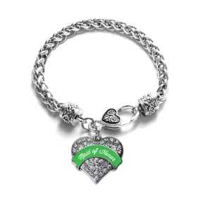 Silver Emerald Green Maid of Honor Pave Heart Charm Braided Bracelet