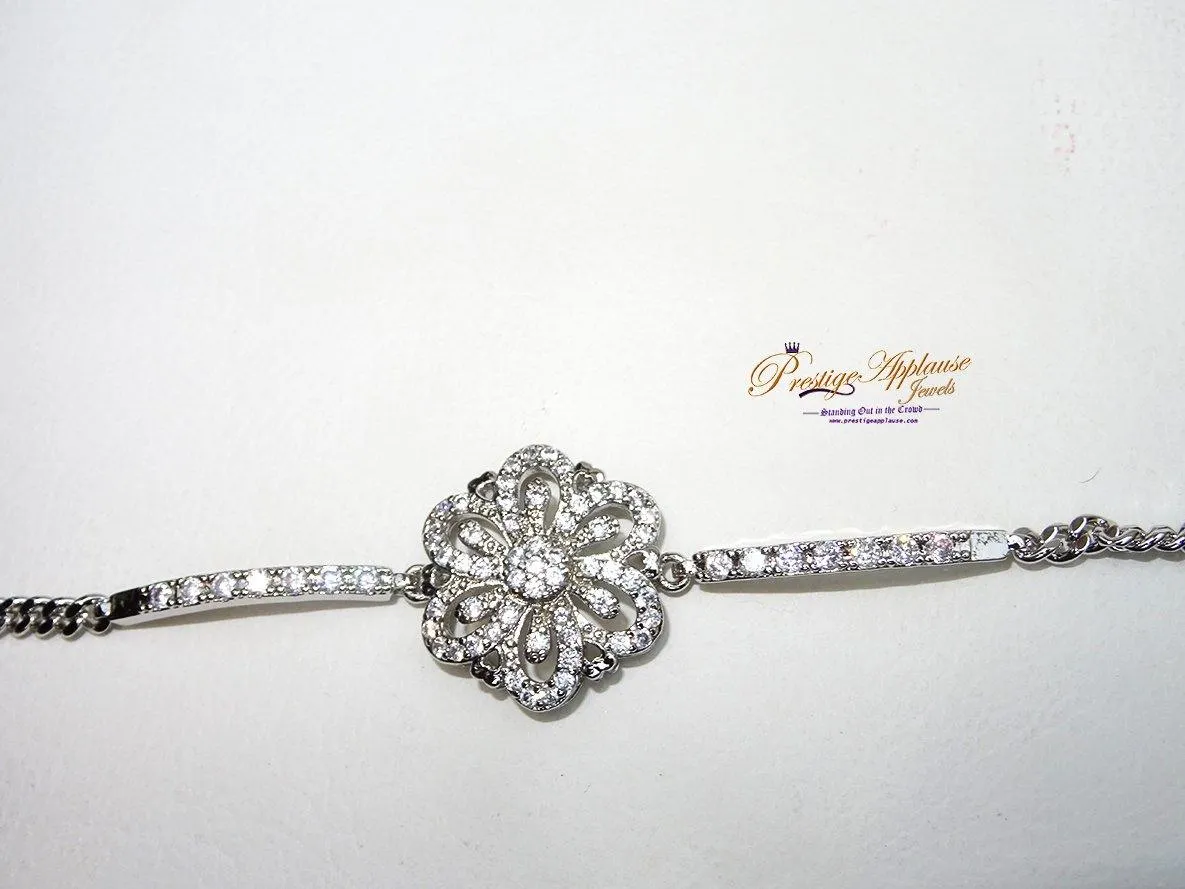 Silver Plated Bracelet with Star Designs Engraved on Silver Plated Ball Pendant Perfect for Women