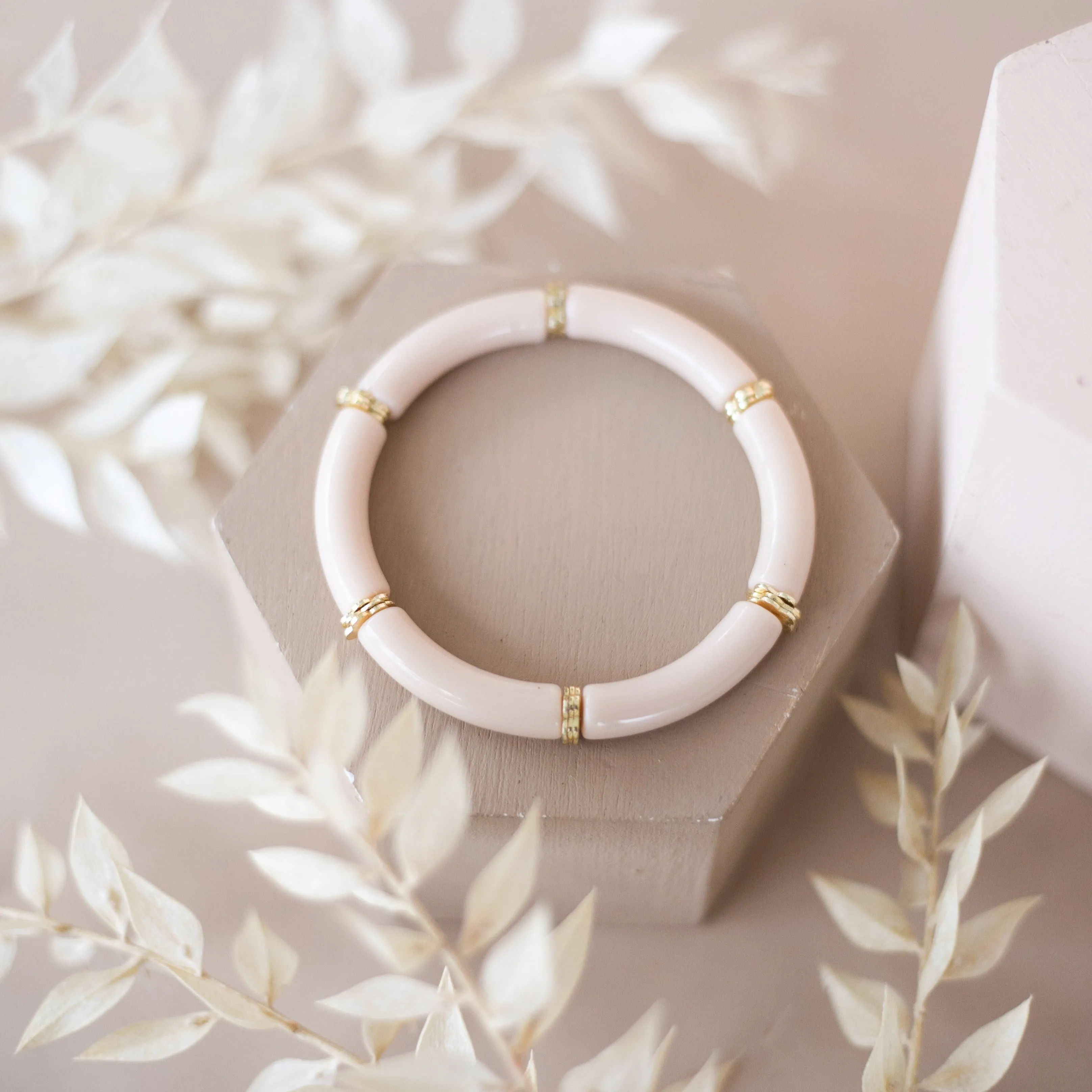 Skinny Acrylic Bamboo Bracelet: Beige
