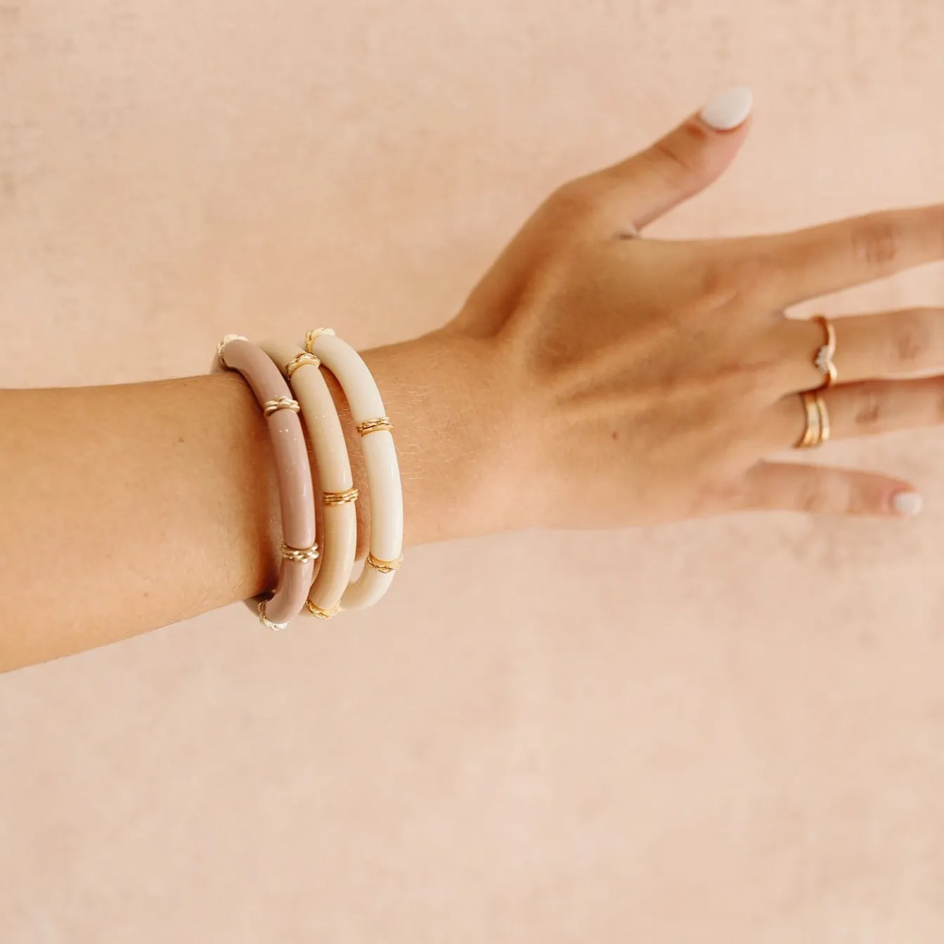 Skinny Acrylic Bamboo Bracelet: Beige