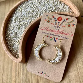 Small Beaded Crescent Luna Earrings