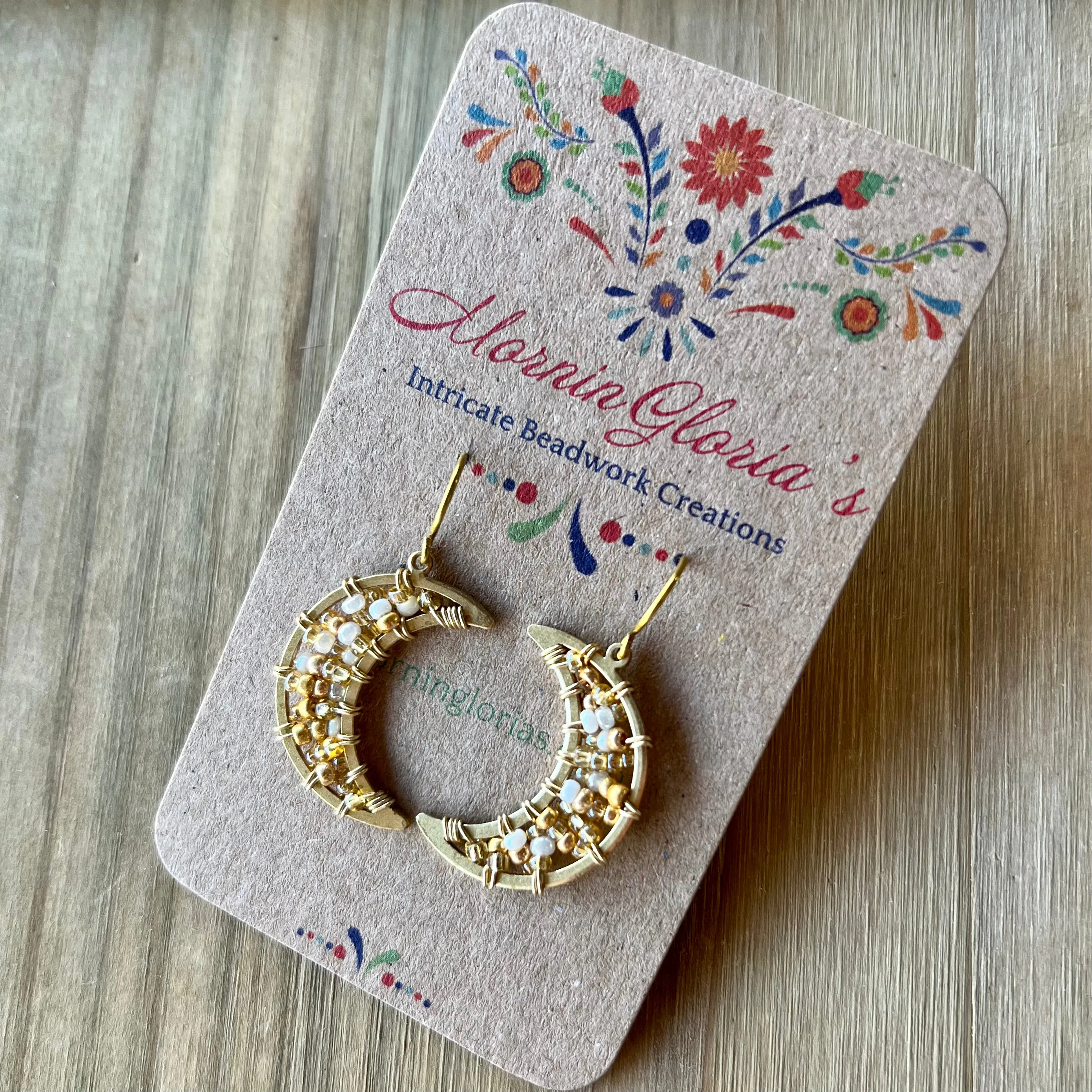 Small Beaded Crescent Luna Earrings