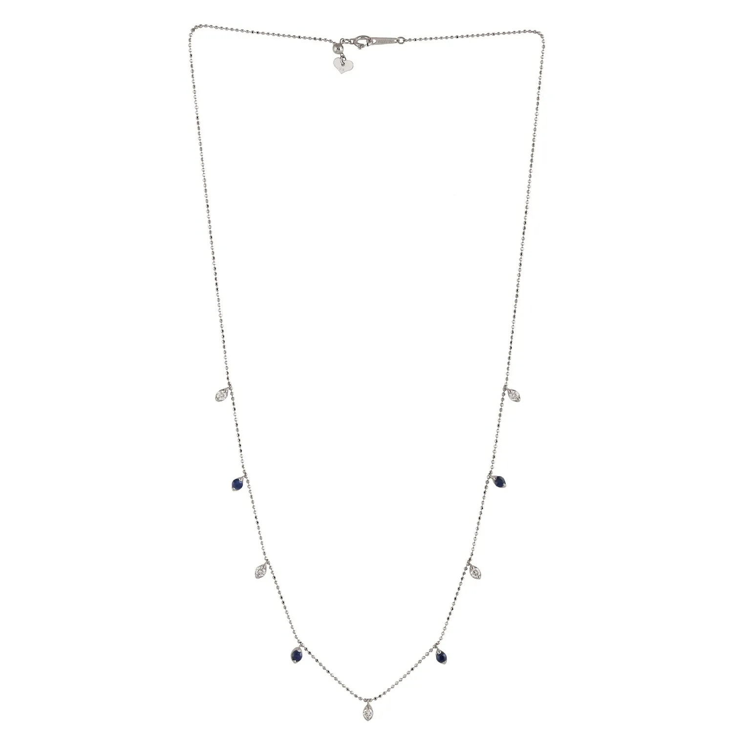 Solid 18k Dainty Chain Necklace With Sapphire & Diamond Gemstone
