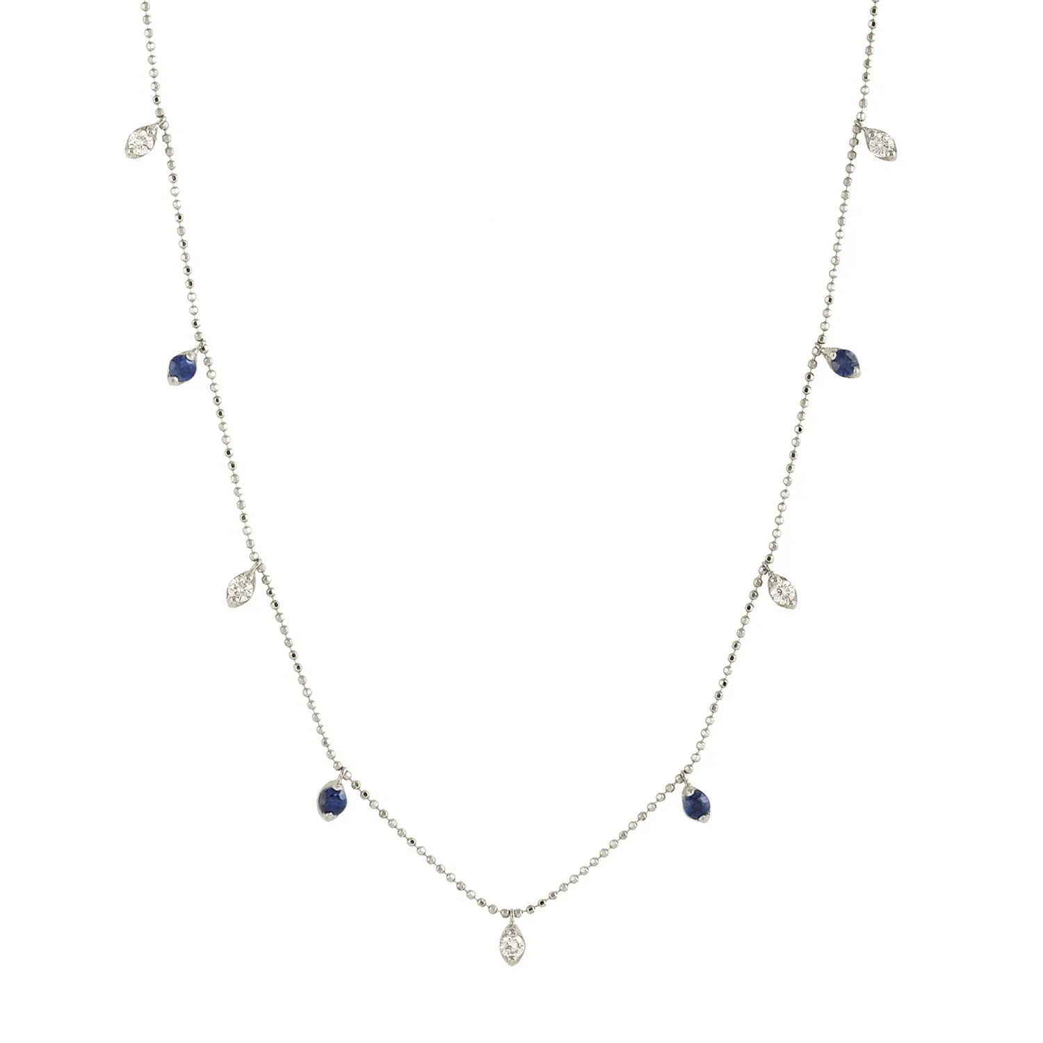 Solid 18k Dainty Chain Necklace With Sapphire & Diamond Gemstone
