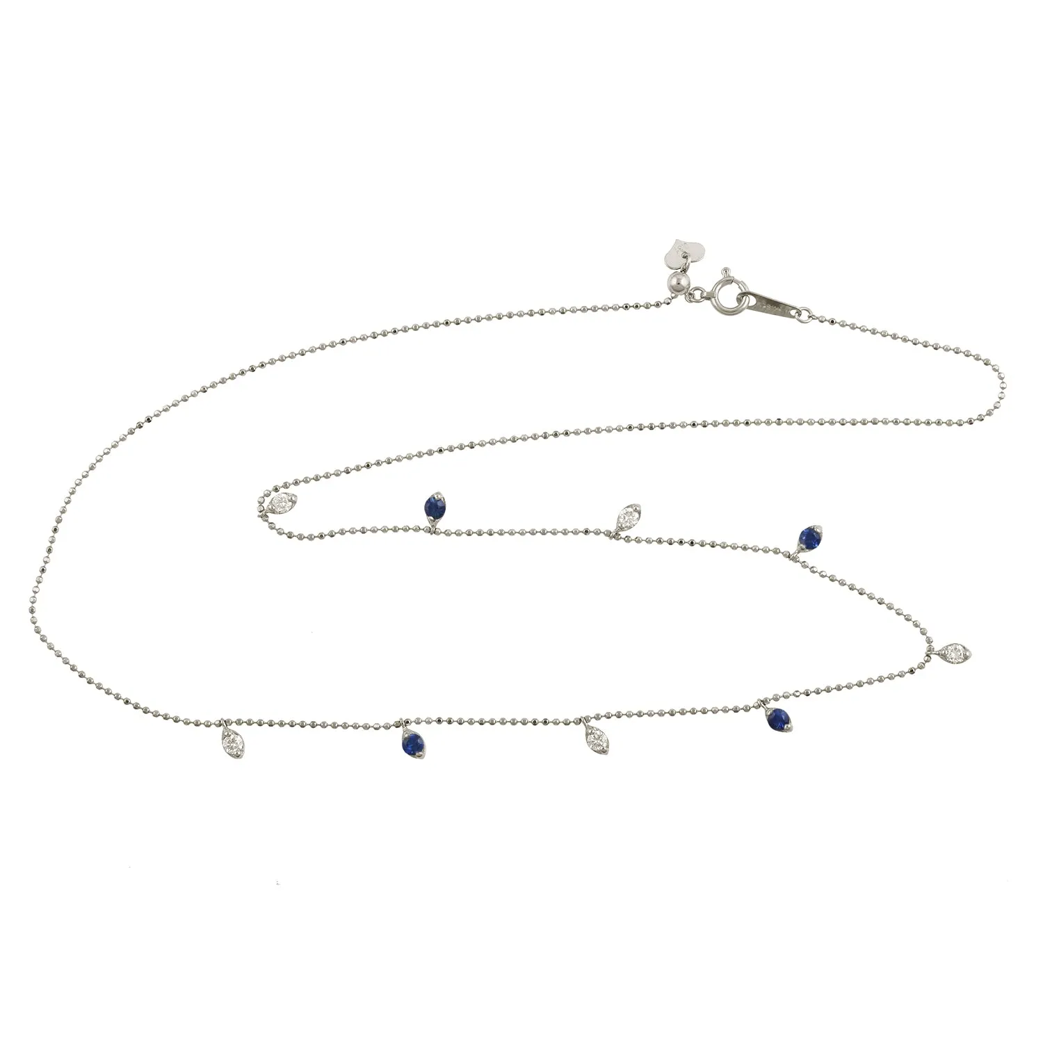 Solid 18k Dainty Chain Necklace With Sapphire & Diamond Gemstone