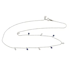 Solid 18k Dainty Chain Necklace With Sapphire & Diamond Gemstone