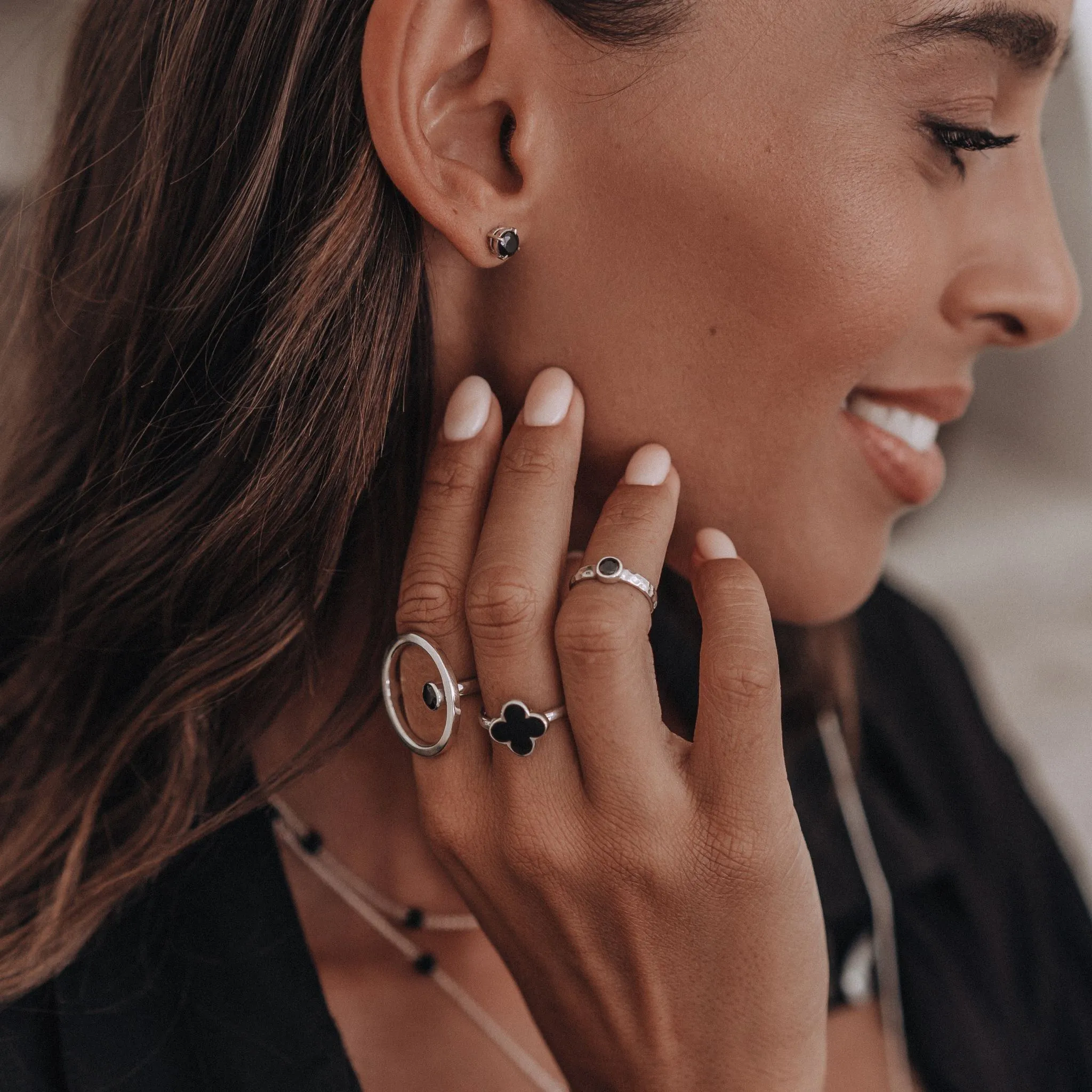 Sphere Ring With Black Zircon