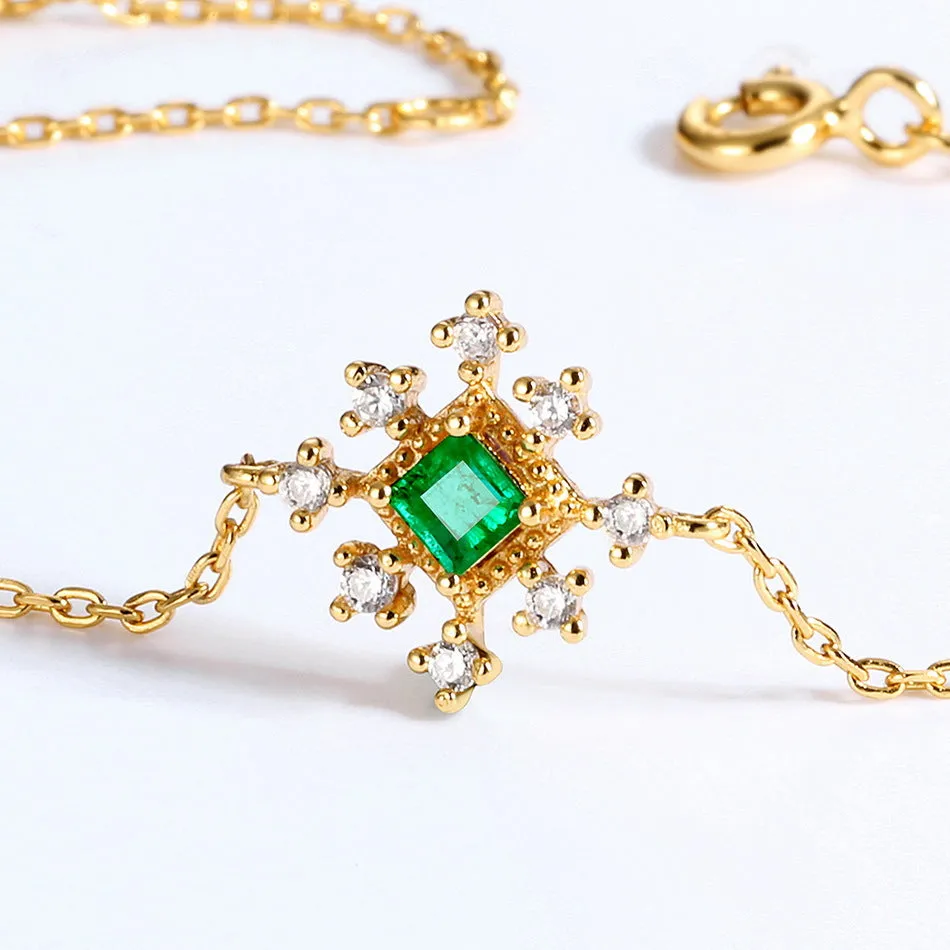 Square Emerald Zircon Snowflake Pearl Sterling Silver Bracelet