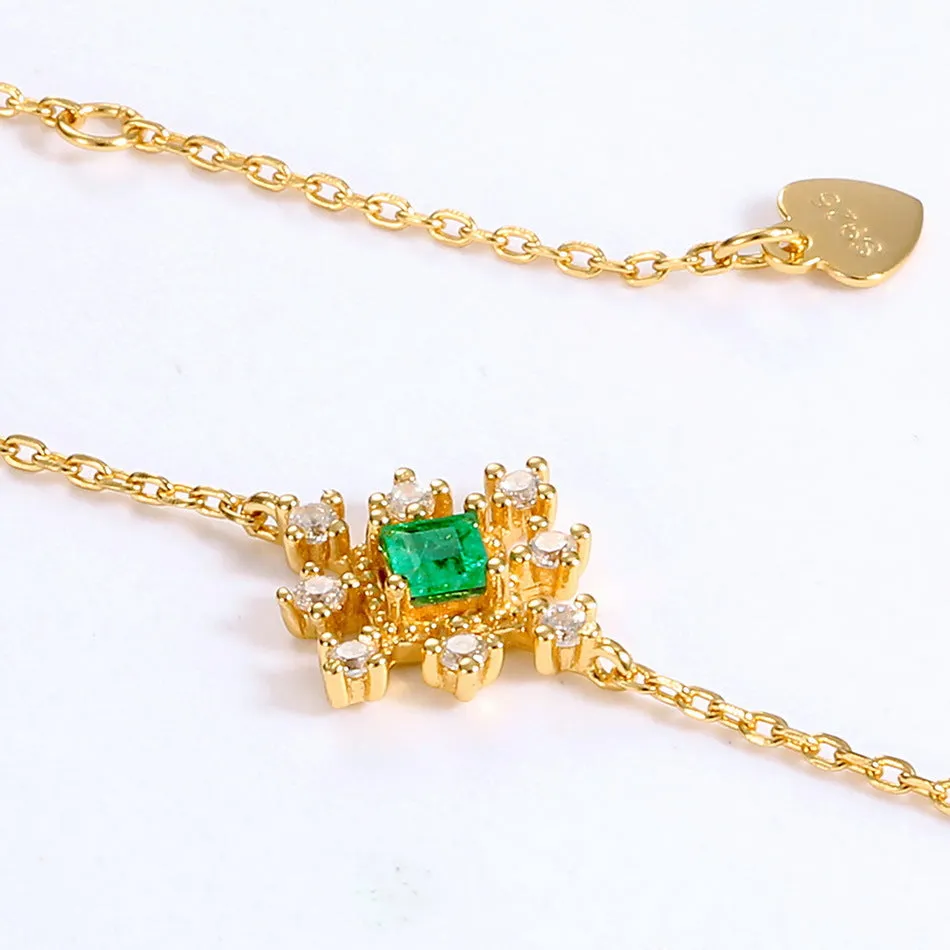 Square Emerald Zircon Snowflake Pearl Sterling Silver Bracelet