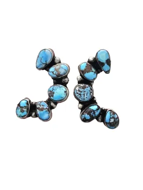 Stamped Sterling Silver Golden Hills Turquoise 5 Stone Earrings