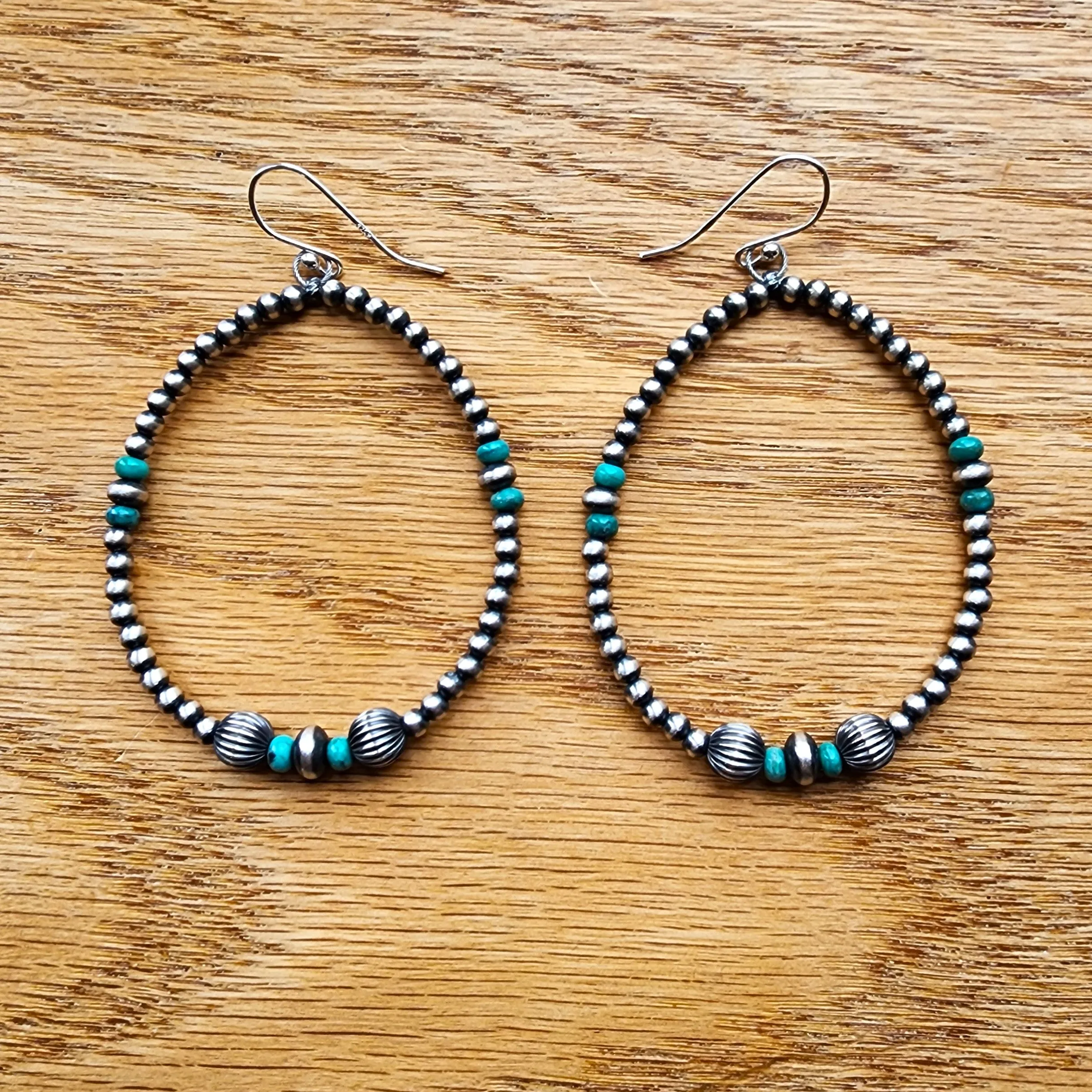Sterling Silver Bench Bead Earrings with Turquoise