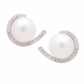 Sterling Silver Freshwater Pearl & Cubic Zirconia 7-8 mm Earrings