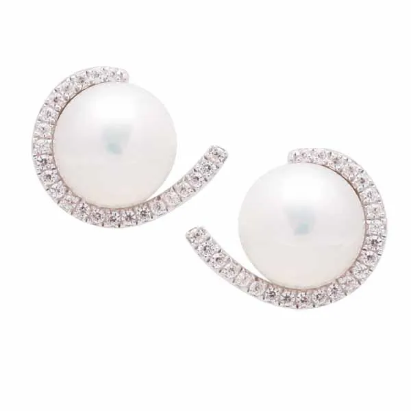 Sterling Silver Freshwater Pearl & Cubic Zirconia 7-8 mm Earrings