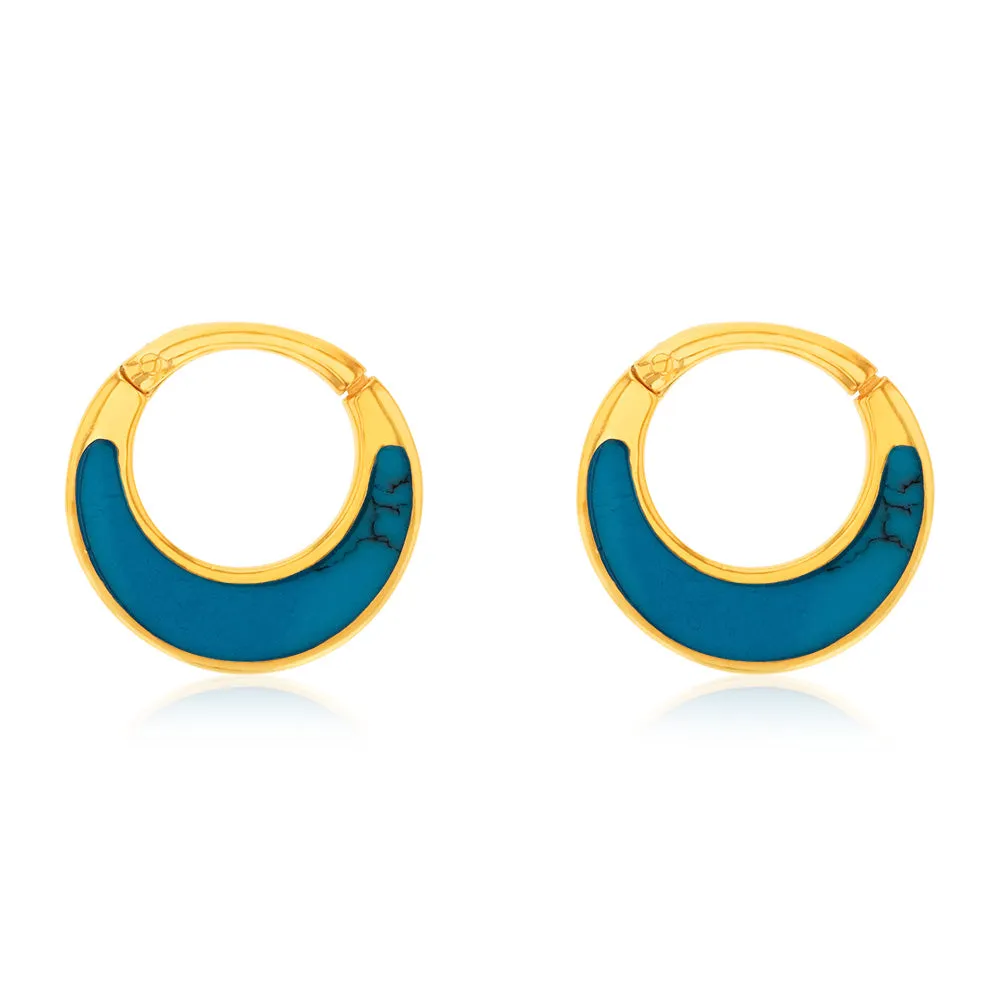 Sterling Silver Gold Plated Fancy Natural Turquoise Hoop Earrings