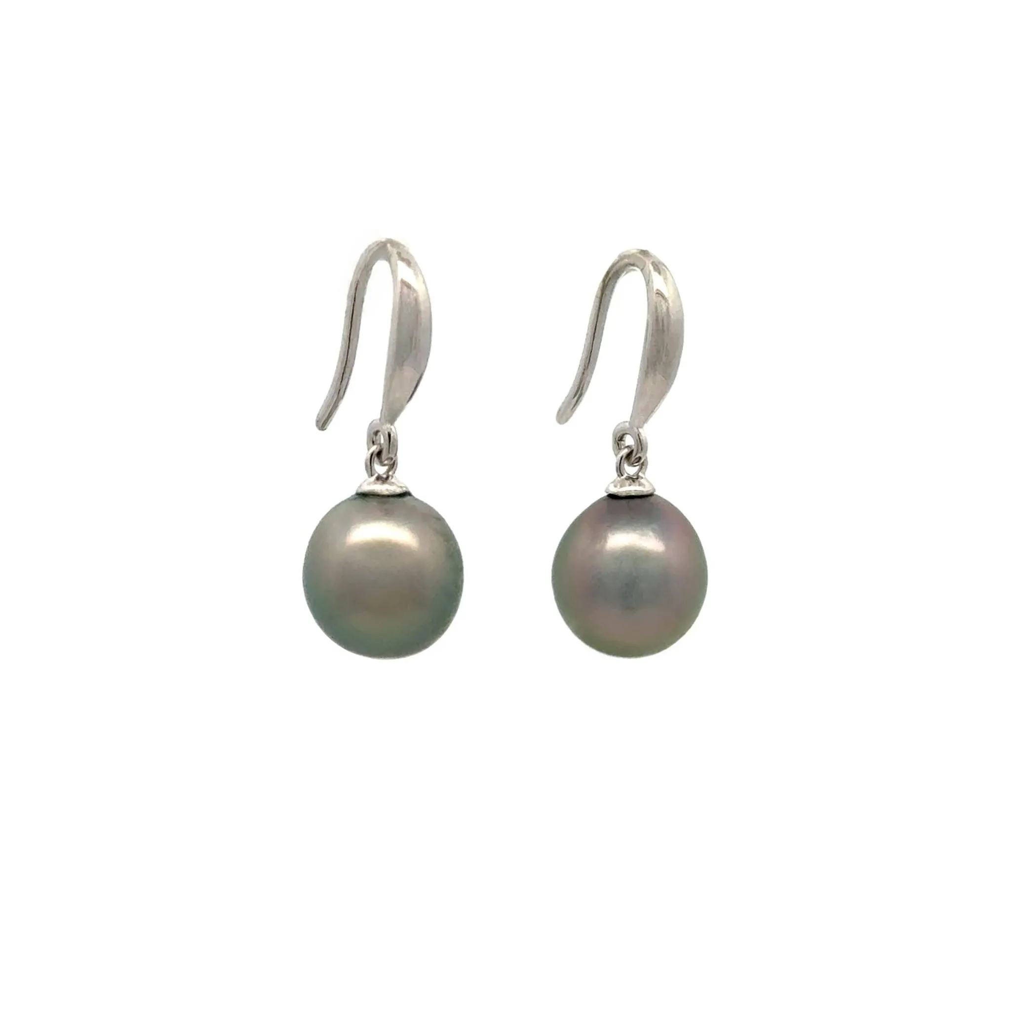Sterling Silver Tahitian 9-10mm Cultured Pearl Hook Earrings