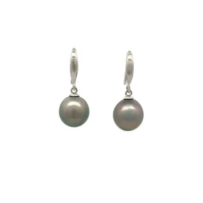 Sterling Silver Tahitian 9-10mm Cultured Pearl Hook Earrings