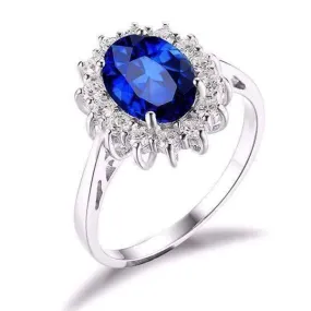 Swiss Blue Halo Oval Cut 2.5CT Simulated Sapphire Silver IOBI Precious Gems Ring For woman Any Occasion